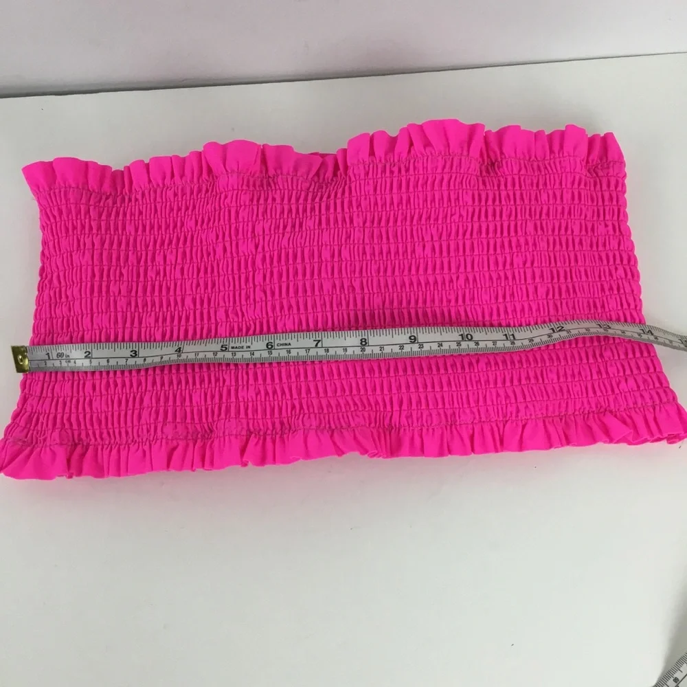Beachsissi Bandeau Bikini Top Hot Pink Smocked XL New